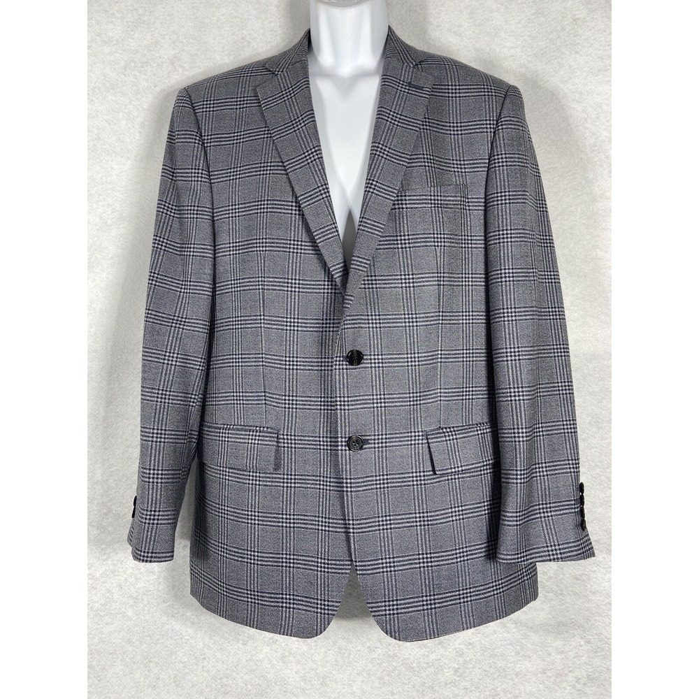 Vintage Ralph Lauren Jacket Mens 42R Gray Blazer Sport Coat Plaid Silk Wool
